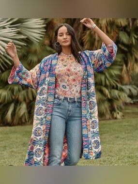 Johnny Was Sage Vaughan Floral Long Kimono Duster Reversible